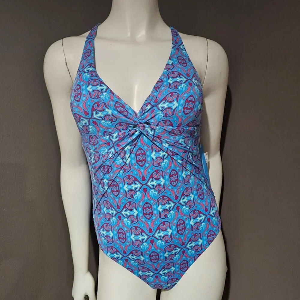 Bleu by Rod Beattie St. Tropez Printed Plunge Halter One-Piece Swimsuit - Picture 2 of 11